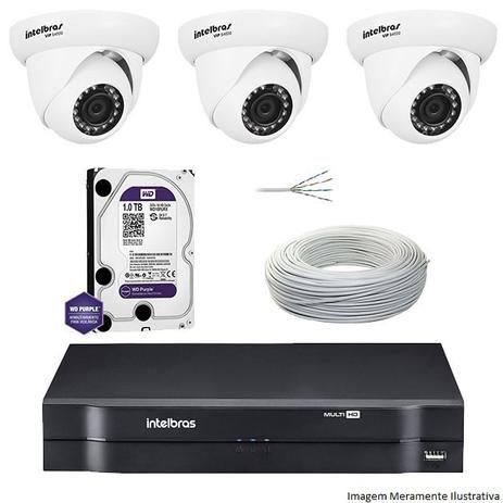 Kit Dvr Intelbras 4 Canais MHDX 3 Câmeras IPs Dome VIP S4020 HD 1 TB WD Purple + Cabo Menor preço em Kit Dvr Intelbras 4 Canais MHDX 3 Câmeras IPs Dome VIP S4020 HD 1 TB WD Purple + Cabo