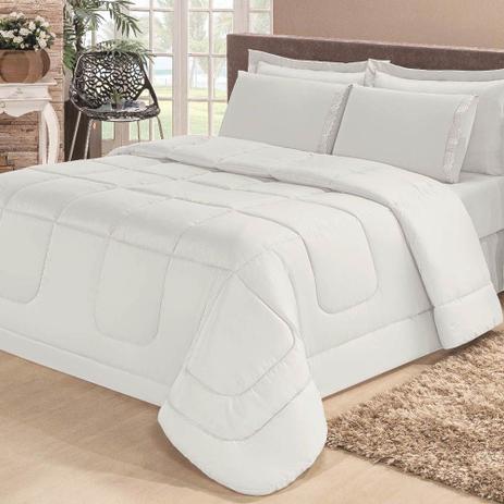 Kit Edredom Aconchego Casa Dona Dupla Face Casal Queen 6 Pçs com Lençol Branco Menor preço em Kit Edredom Aconchego Casa Dona Dupla Face Casal Queen 6 Pçs com Lençol Branco