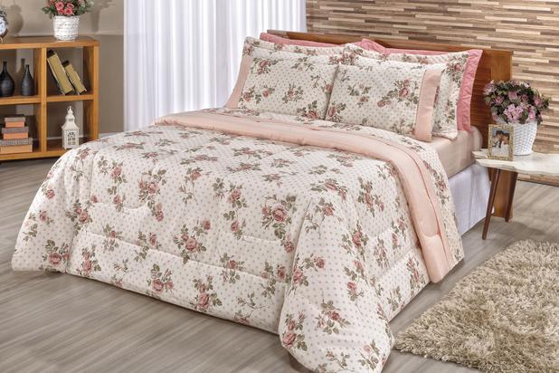 Kit Edredom Casal King Percal 180 Fios Requinte Dupla Face 3 Peças Floral Rosa - Bia enxovais Menor preço em Kit Edredom Casal King Percal 180 Fios Requinte Dupla Face 3 Peças Floral Rosa - Bia enxovais