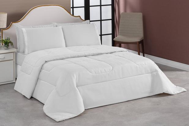 Kit Edredom Casal Queen Aconchego com Lençol 6 peças Branco - Chelli E Calore Enxovais Menor preço em Kit Edredom Casal Queen Aconchego com Lençol 6 peças Branco - Chelli E Calore Enxovais