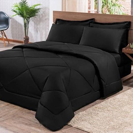 Kit Edredom Casal Queen + Jogo de Lençol 06 pçs Aconchego Dupla Face Preto Cotex é boa?