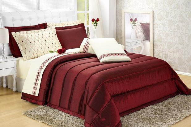 Kit Edredom Casal Queen Talismã 05 Peças Vermelho Casaborda Menor preço em Kit Edredom Casal Queen Talismã 05 Peças Vermelho Casaborda