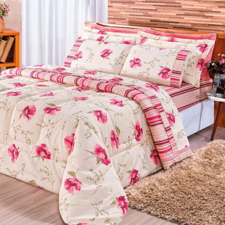 Kit Edredom Casal Requinte 3 Peças Percal Bia Enxovais Floral Rose Menor preço em Kit Edredom Casal Requinte 3 Peças Percal Bia Enxovais Floral Rose