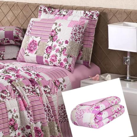 Kit Edredom Coberta Queen Algodao Jogo De Lencol 3 Pecas Patchwork Rosa Casa Pedro Enxoval De Cama Magazine Luiza