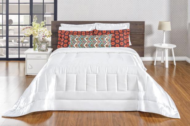 Kit Edredom com Lençol Cama Queen 11 Peças Cetim Charmousse Branco - Linda casa Menor preço em Kit Edredom com Lençol Cama Queen 11 Peças Cetim Charmousse Branco - Linda casa