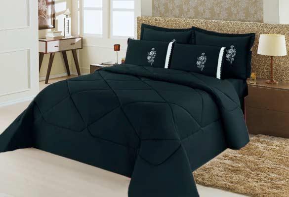 Kit Edredom Conforto Casal Padrão 6 Peças 100 Poliéster - Preto - Meu lar enxovais Menor preço em Kit Edredom Conforto Casal Padrão 6 Peças 100 Poliéster - Preto - Meu lar enxovais