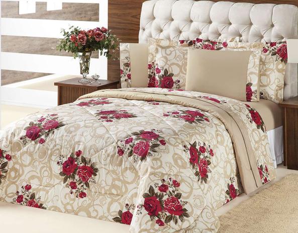 Kit Edredom (Edredom + Jogo de Cama) Queen Murano Bouquet Vermelho Flores Vermelhas com 7 peças - Aquarela Menor preço em Kit Edredom (Edredom + Jogo de Cama) Queen Murano Bouquet Vermelho Flores Vermelhas com 7 peças - Aquarela