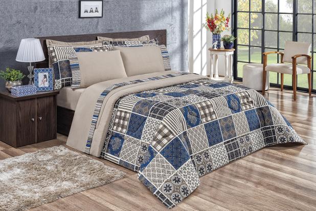 Kit Edredom Elegance Estampado 3 Peças Casal Queen Cáqui - Linda casa Menor preço em Kit Edredom Elegance Estampado 3 Peças Casal Queen Cáqui - Linda casa