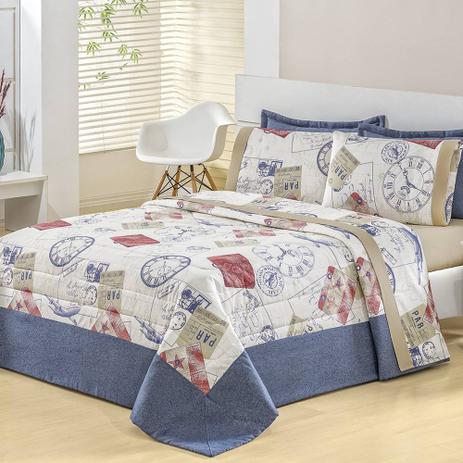 Kit Edredom Estampado 160 Fios Queen Clock 3 Peças - Azul - Valle enxovais Menor preço em Kit Edredom Estampado 160 Fios Queen Clock 3 Peças - Azul - Valle enxovais