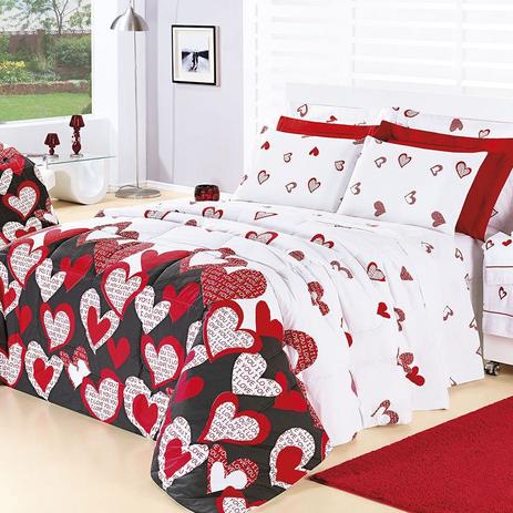 Kit Edredom Estampado Coração 200 Fios Casal Queen Desire 05 Peças - Love - Realeza Enxovais Menor preço em Kit Edredom Estampado Coração 200 Fios Casal Queen Desire 05 Peças - Love - Realeza Enxovais
