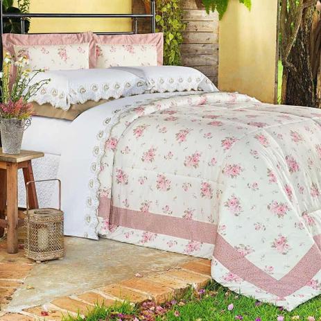 Kit Edredom + Jogo de Cama Super King Di Cotone 100 Alg. 150 Fios 07 Peças - Rose - Ione Menor preço em Kit Edredom + Jogo de Cama Super King Di Cotone 100 Alg. 150 Fios 07 Peças - Rose - Ione