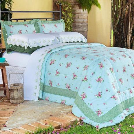Kit Edredom + Jogo de Cama Super King Di Cotone 100 Alg. 150 Fios 07 Peças - Verde - Ione Menor preço em Kit Edredom + Jogo de Cama Super King Di Cotone 100 Alg. 150 Fios 07 Peças - Verde - Ione