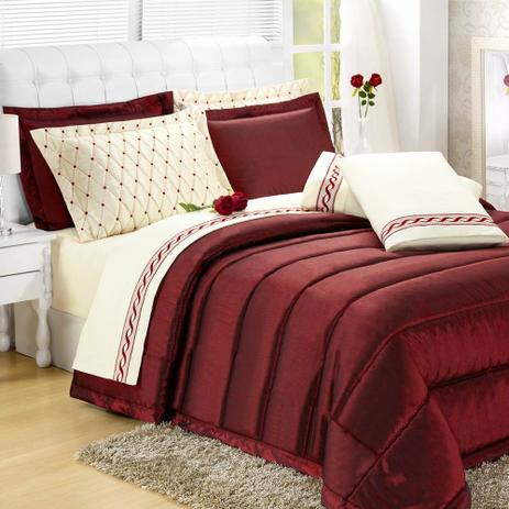 Kit Edredom King 5 Peças Talismã - Vermelho - Casa borda Menor preço em Kit Edredom King 5 Peças Talismã - Vermelho - Casa borda