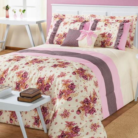 Kit Edredom King Estampado Vitória 6 Peças - Floral Rosa - Aquarela enxovais Menor preço em Kit Edredom King Estampado Vitória 6 Peças - Floral Rosa - Aquarela enxovais