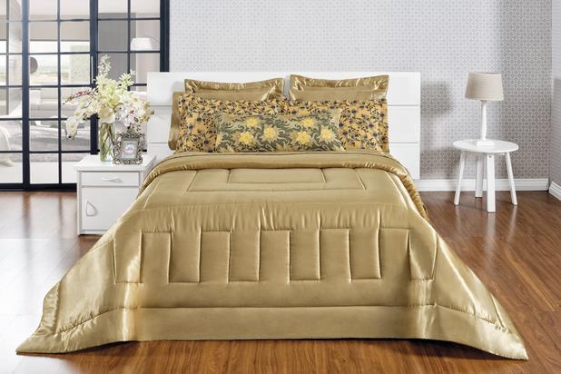 Kit Edredom King Size 7 Pçs Cetim Charmousse Dourado - Linda casa é boa?