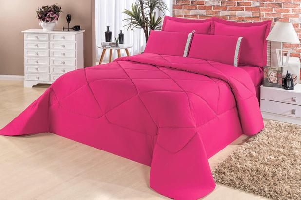 Kit Edredom + Lençol Aconchego Dupla Face Casal Padrão 6 Peças - Pink - Finos enxovais é boa?