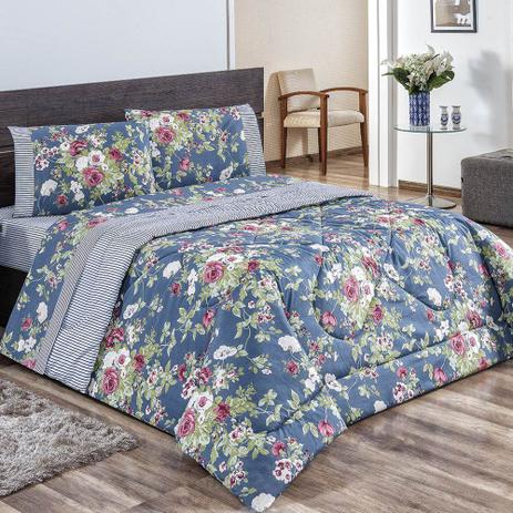 Kit Edredom Queen Dupla Face + Jogo de Lençol 5 Peças Combinatto - Azul - Valle é boa?
