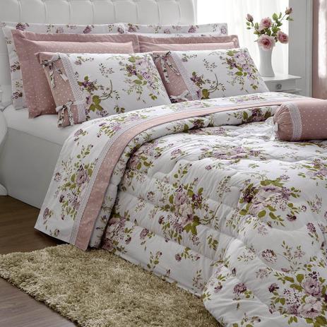 Kit Edredom Queen Estampado 6 Peças Passione - Rosê - Casa borda Menor preço em Kit Edredom Queen Estampado 6 Peças Passione - Rosê - Casa borda