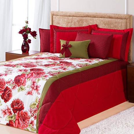 Kit Edredom Queen Estampado Savana 6 Peças - Floral Vermelho - Aquarela enxovais Menor preço em Kit Edredom Queen Estampado Savana 6 Peças - Floral Vermelho - Aquarela enxovais