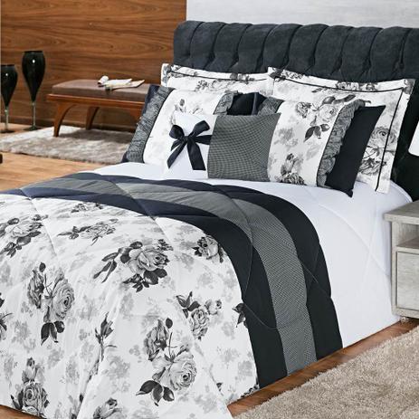 Kit Edredom Queen Estampado Vitória 6 Peças - Floral Preto - Aquarela enxovais é boa?