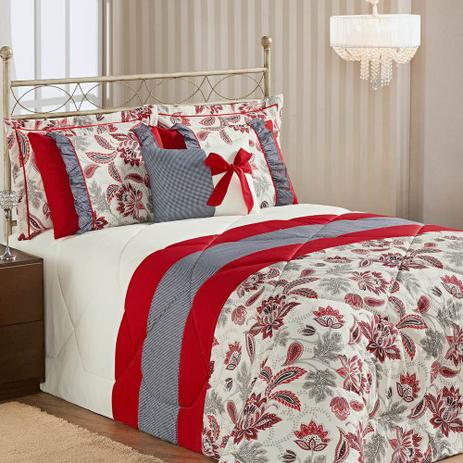 Kit Edredom Queen Estampado Vitória 6 Peças - Vermelho - Aquarela enxovais é boa?