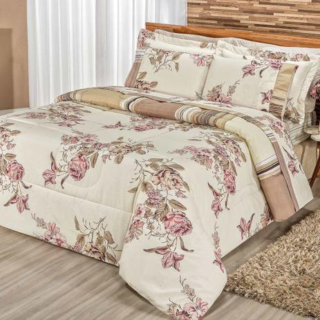 Kit Edredom Requinte Floral Bege Casal Percal 180 Fios Dupla Face 03 Peças - Dourados enxovais Menor preço em Kit Edredom Requinte Floral Bege Casal Percal 180 Fios Dupla Face 03 Peças - Dourados enxovais