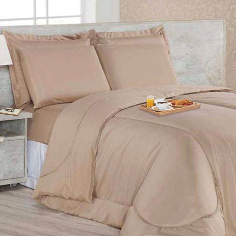 Kit Edredom Soft Casa Dona Casal + 4 porta Travesseiros e Lençol Bege Menor preço em Kit Edredom Soft Casa Dona Casal + 4 porta Travesseiros e Lençol Bege