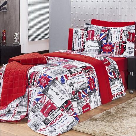 Kit Edredom Solteiro 02 Peças London Vermelho - Vilela - Vilela enxovais Menor preço em Kit Edredom Solteiro 02 Peças London Vermelho - Vilela - Vilela enxovais
