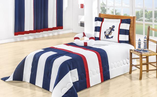 Kit Edredom Solteiro 3 Peças Marinheiro Menino Azul - Linda casa Menor preço em Kit Edredom Solteiro 3 Peças Marinheiro Menino Azul - Linda casa