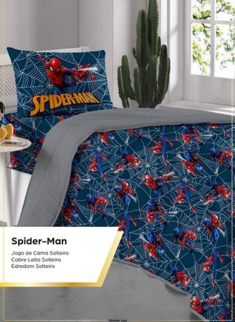 Kit Edredom Solteiro + Jogo de Lençol malha Homem Aranha Teia Azul - Portallar Menor preço em Kit Edredom Solteiro + Jogo de Lençol malha Homem Aranha Teia Azul - Portallar