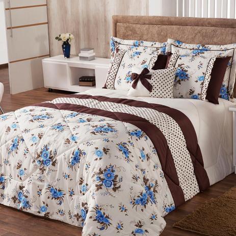 Kit Edredom Venice Floral Azul Queen 07 Pecas - Dourados enxovais Menor preço em Kit Edredom Venice Floral Azul Queen 07 Pecas - Dourados enxovais