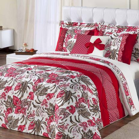 Kit Edredom Vitoria c/ Lençol Vermelho/Tabaco Queen 09 Peças - Dourados enxovais é boa?