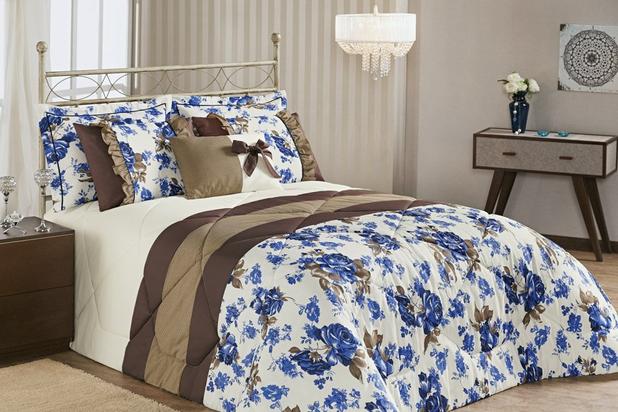 Kit Edredom Vitória King 07 Peças - Floral Azul - Enxovais aquarela é boa?