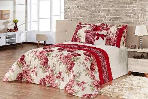 Kit Edredom Vitória Queen 2,60m X 2,40m 07pçs Vermelho - Oliveira Menor preço em Kit Edredom Vitória Queen 2,60m X 2,40m 07pçs Vermelho - Oliveira