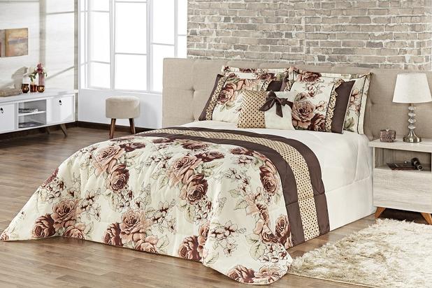 Kit Edredom Vitoria Queen 7 pçs Tabaco Floral - J.f shopp é ruim? Kit Edredom Vitoria Queen 7 pçs Tabaco Floral - J.f shopp é boa?