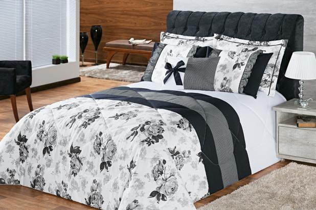 Kit Edredom Vitoria Queen 7 Peças - Floral BR/Preto - Enxovais aquarela é boa?