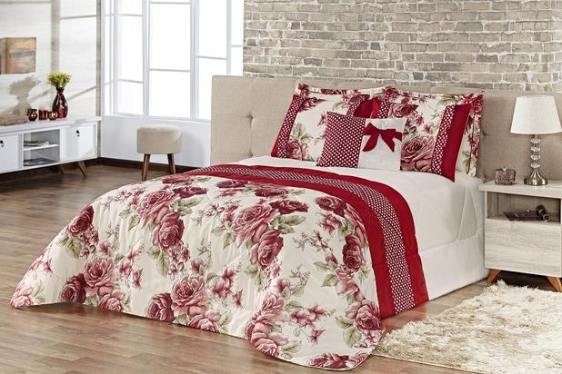 Kit Edredom Vitoria Queen 7pçs Vermelho Floral - J.f shopp é boa?
