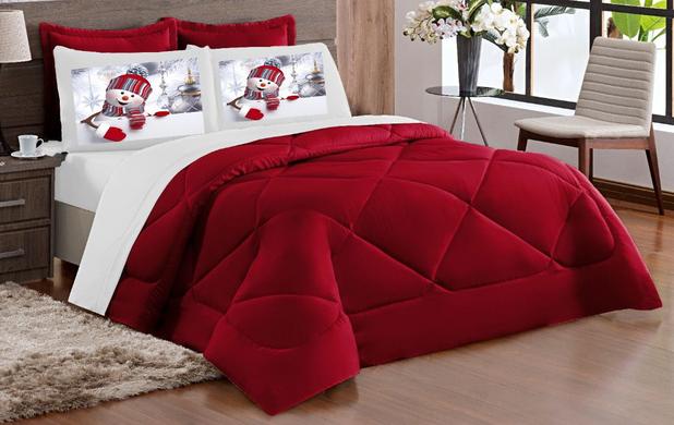 Kit Edredon dupla face Casal Queen 05 Peças Vermelho com Branco - Natal - DUCASA ENXOVAIS Menor preço em Kit Edredon dupla face Casal Queen 05 Peças Vermelho com Branco - Natal - DUCASA ENXOVAIS