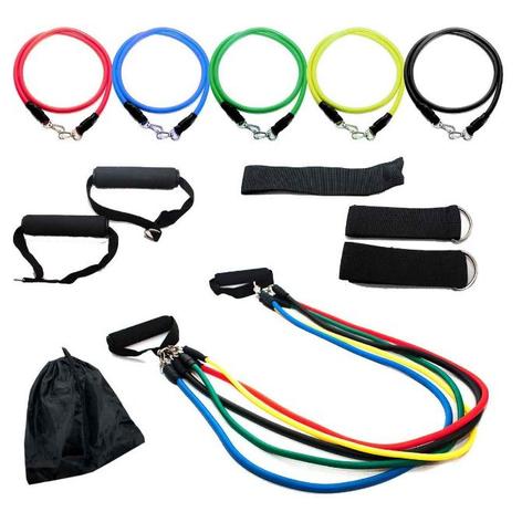 Kit Elástico Tubing De Resistência Elásticos Com 11 Peças Musculação Pilates Yoga Fitness - Fox Fit Menor preço em Kit Elástico Tubing De Resistência Elásticos Com 11 Peças Musculação Pilates Yoga Fitness - Fox Fit