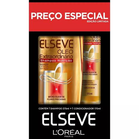 Kit Elseve Óleo Extraordinario Shampoo 375ml e Condicionador 170ml Menor preço em Kit Elseve Óleo Extraordinario Shampoo 375ml e Condicionador 170ml
