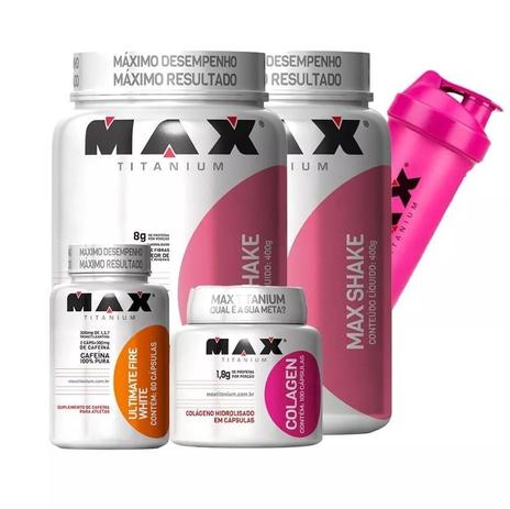 Kit Emagrecimento 2x Shake + Colagen + Ultimate Fire White - Max titanium Menor preço em Kit Emagrecimento 2x Shake + Colagen + Ultimate Fire White - Max titanium