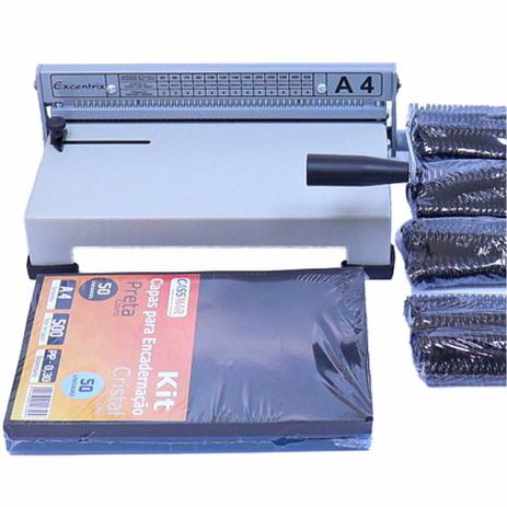 Kit Encadernação Encadernadora Espiral A4-X + 100 Capas + 100 Espirais - EXCENTRIX Menor preço em Kit Encadernação Encadernadora Espiral A4-X + 100 Capas + 100 Espirais - EXCENTRIX