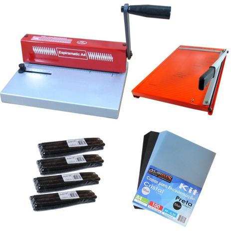 Kit Encadernadora A4 + Guilhotina 36cm + 100 Capas + 100 Espirais - Marpax Menor preço em Kit Encadernadora A4 + Guilhotina 36cm + 100 Capas + 100 Espirais - Marpax