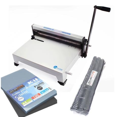 Kit Encadernadora Espiramatic + 100 Capas + 100 Espirais - Lassane Menor preço em Kit Encadernadora Espiramatic + 100 Capas + 100 Espirais - Lassane