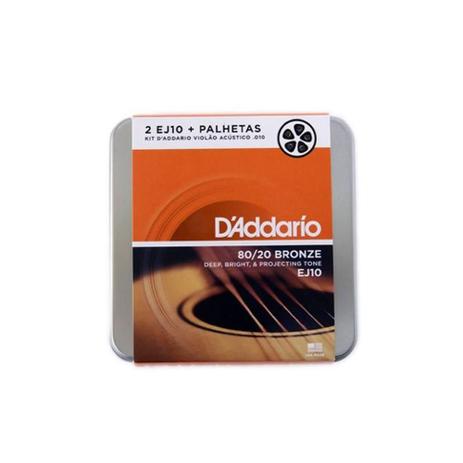 Kit Encordoamento 10 Palhetas Daddario Violão Aço 010 Menor preço em Kit Encordoamento 10 Palhetas Daddario Violão Aço 010