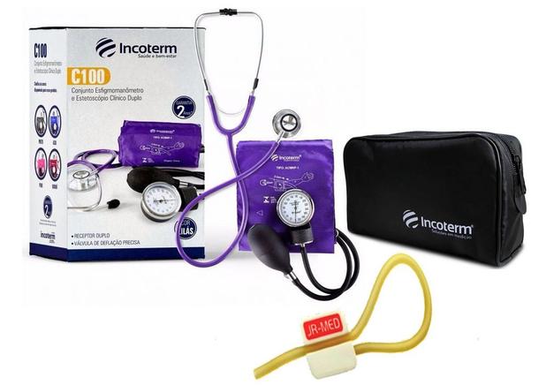 Kit Enfermagem: Aparelho de Pressão com Estetoscópio Clinico Duplo Incoterm Lilás + Garrote JRMED é boa?