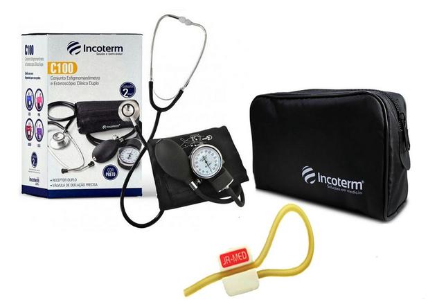 Kit Enfermagem: Aparelho de Pressão com Estetoscópio Clinico Duplo Incoterm Preto + Garrote JRMED é boa?