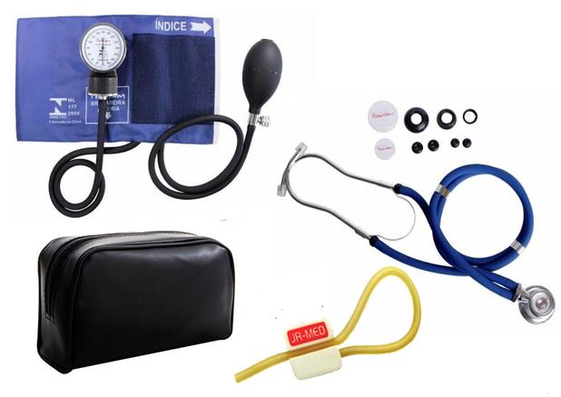Kit Enfermagem: Aparelho de Pressão com Estetoscópio Rappaport Azul Premium + Garrote JRMED Menor preço em Kit Enfermagem: Aparelho de Pressão com Estetoscópio Rappaport Azul Premium + Garrote JRMED
