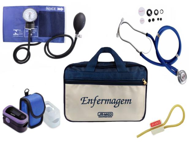 Kit Enfermagem: Aparelho de Pressão com Estetoscópio Rappaport Azul Premium + Oxímetro - G-Tech + Bolsa JRMED Menor preço em Kit Enfermagem: Aparelho de Pressão com Estetoscópio Rappaport Azul Premium + Oxímetro - G-Tech + Bolsa JRMED