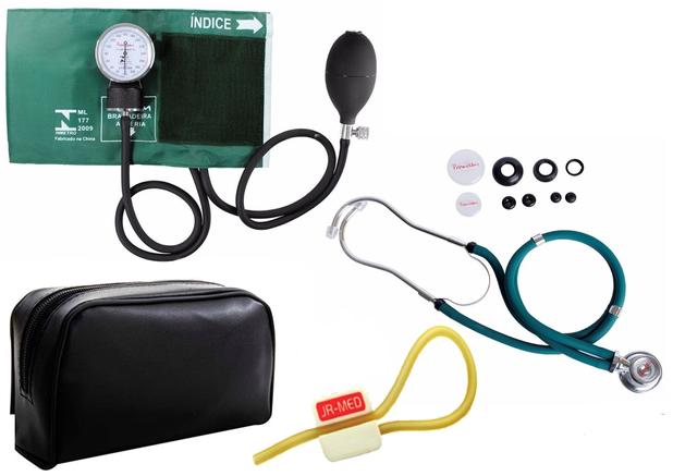 Kit Enfermagem: Aparelho de Pressão com Estetoscópio Rappaport Verde Premium + Garrote JRMED Menor preço em Kit Enfermagem: Aparelho de Pressão com Estetoscópio Rappaport Verde Premium + Garrote JRMED